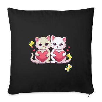 Années 80 Rétro Chat Chats Années 90 Saint Valentin - Housse de coussin décorative 45 x 45 cm - noir - Devant