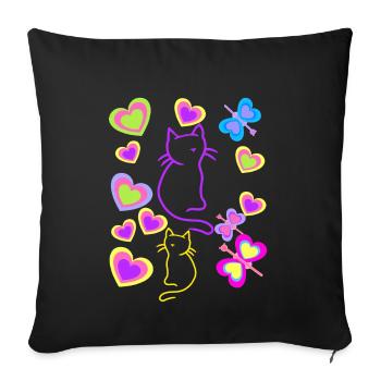 80s 90s Retro Cat Cats Kids Child Vintage - Sofa pillowcase 17,3'' x 17,3'' (45 x 45 cm) - black - Front