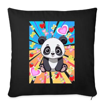 Années 80 Rétro Panda Enfants Filles Garçons - Housse de coussin décorative 45 x 45 cm - noir - Devant