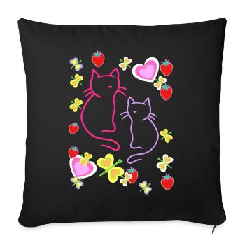 Rétro Été Fraise Chats Teen Girl Chat - Housse de coussin décorative 45 x 45 cm - noir - Devant
