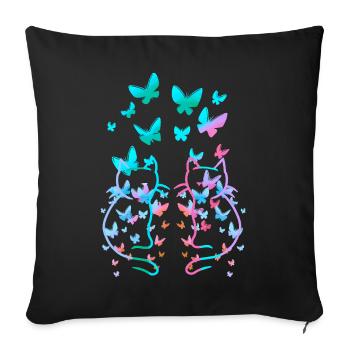 des années 80 Rétro Chats Chat Teen Papillons Enfant - Housse de coussin décorative 45 x 45 cm - noir - Devant