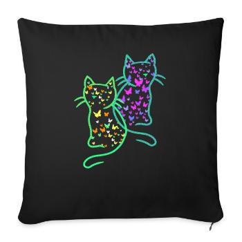 80s Retro Cats Cat Teen Butterflies Child - Sofa pillowcase 17,3'' x 17,3'' (45 x 45 cm) - black - Front