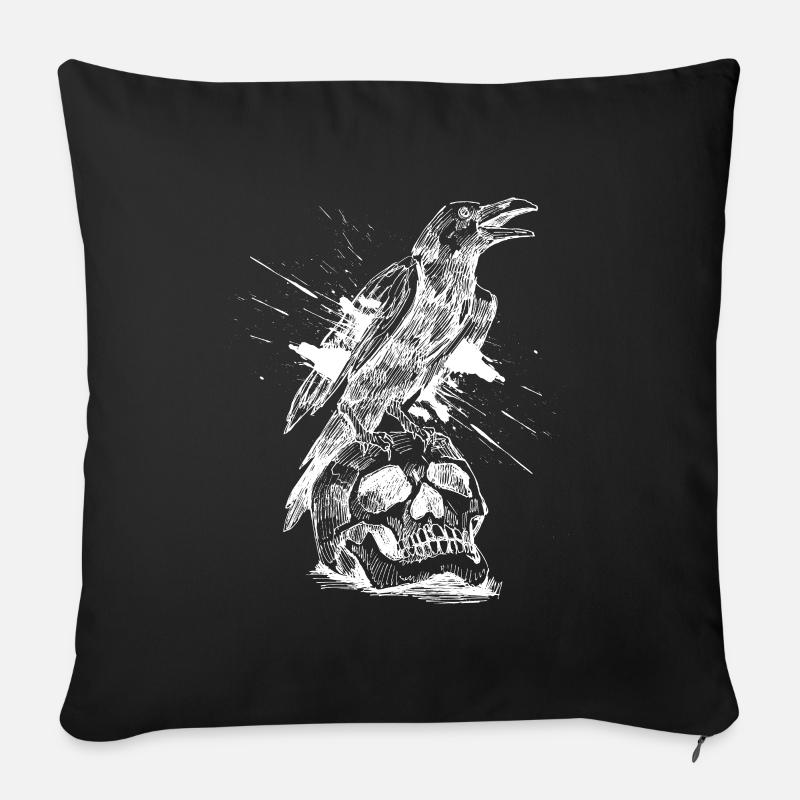 Rabe und Schädel - Sofakissenbezug 45 x 45 cm - Schwarz
