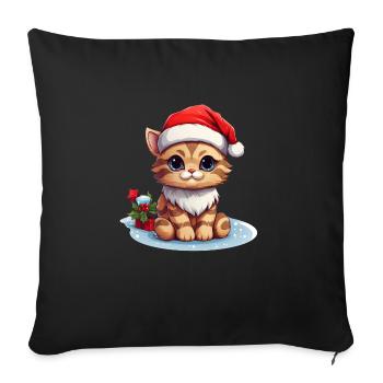 Weihnachtspfote: Niedliche Katze mit Mütze - Sofakissenbezug 45 x 45 cm - Schwarz - Vorne