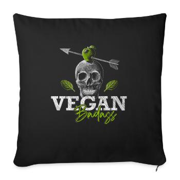 Vegan Badass - Veganer Schädel - Veggie Gangster - Sofakissenbezug 45 x 45 cm - Schwarz - Vorne
