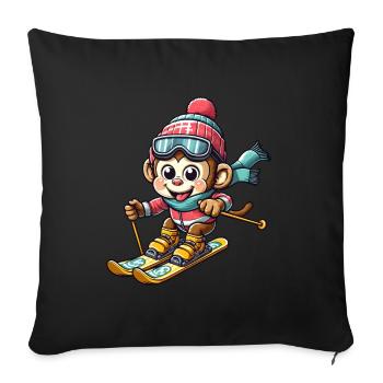 Affe Schimpanse Skifahrer Winterurlaub Design - Sofakissenbezug 45 x 45 cm - Schwarz - Vorne