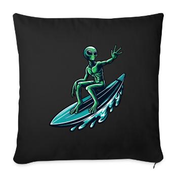 Surfeur extraterrestre sur la planche de surf - Housse de coussin décorative 45 x 45 cm - noir - Devant