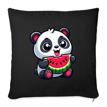 Panda Mit Wassermelone Fruchtig Niedlich - Sofakissenbezug 45 x 45 cm - Schwarz - Vorne