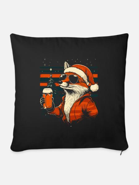 Weihnachten Bier Fuchs - Sofakissenbezug 45 x 45 cm - Schwarz