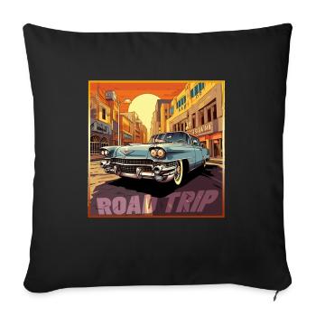 Road Trip,Car,America,Catoon Look - Sofakissenbezug 45 x 45 cm - Schwarz - Vorne