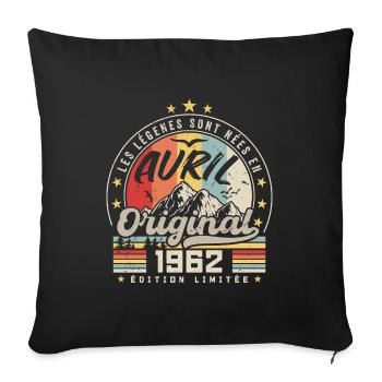 April 1962 Birthday Gift April 1962 April - Sofa pillowcase 17,3'' x 17,3'' (45 x 45 cm) - black - Front