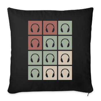 Musique de motif de casque - Housse de coussin décorative 45 x 45 cm - noir - Devant