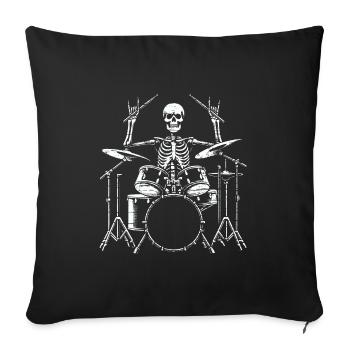 Squelette de crâne de batteur sur la batterie - Housse de coussin décorative 45 x 45 cm - noir - Devant