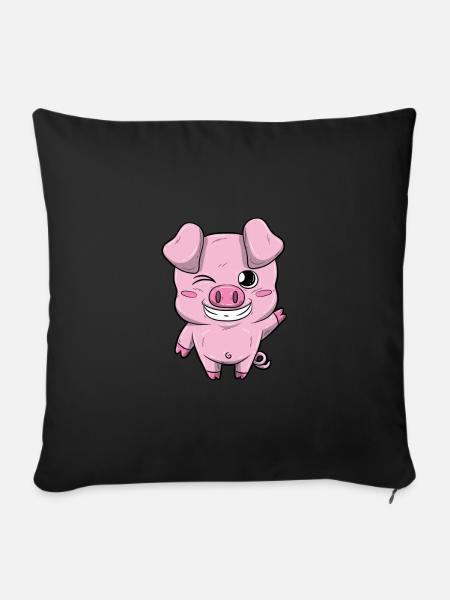 Kleines Süßes Ferkel Schweinchen - Sofakissenbezug 45 x 45 cm - Schwarz