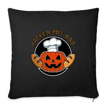 Halloweenkürbis mit Bäckermütze und Broten - Sofakissenbezug 45 x 45 cm - Schwarz - Vorne