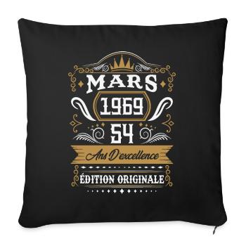 Mars 1969 54 Ans Rétro Cadeau D'anniversaire - Housse de coussin décorative 45 x 45 cm - noir - Devant