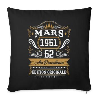 Mars 1961 62 Ans Rétro Cadeau D'anniversaire - Housse de coussin décorative 45 x 45 cm - noir - Devant
