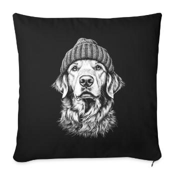 Golden Retriever avec casquette Portrait Chien Chien - Housse de coussin décorative 45 x 45 cm - noir - Devant