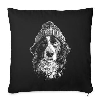 Berger Australien Bobble Hat Chien Chien Aussie - Housse de coussin décorative 45 x 45 cm - noir - Devant