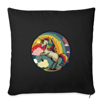 Unicorn with colored hair and rainbow - Sofa pillowcase 17,3'' x 17,3'' (45 x 45 cm) - black - Front