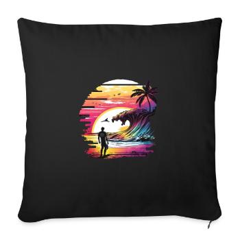 Surfer Surfer Sunset Surfing - Sofa pillowcase 17,3'' x 17,3'' (45 x 45 cm) - black - Front