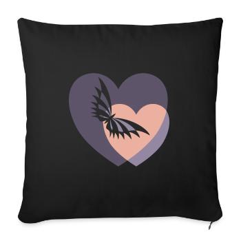 Butterfly in 2 hearts - Sofa pillowcase 17,3'' x 17,3'' (45 x 45 cm) - black - Front