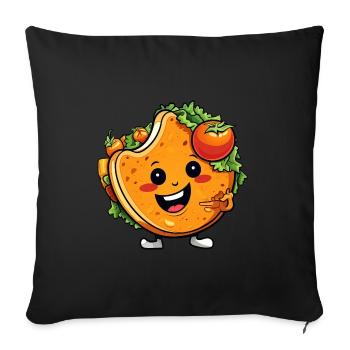 Mignon Kawaii Taco Wrap Design avec salade et - Housse de coussin décorative 45 x 45 cm - noir - Devant