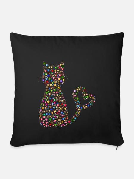 Katze aus bunten Herzen. Geschenkidee - Sofakissenbezug 45 x 45 cm - Schwarz