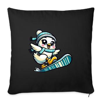 Poulet Poussin Snowboard Hiver - Housse de coussin décorative 45 x 45 cm - noir - Devant
