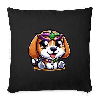 Mardi Gras Beagle: Hund mit Maske und Perlen - Sofakissenbezug 45 x 45 cm - Schwarz - Vorne