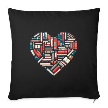 Heart Library Books Book Reading Bookworm - Sofa pillowcase 17,3'' x 17,3'' (45 x 45 cm) - black - Front