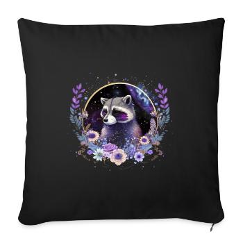 Kleiner frecher Waschbär, Blumen, Sterne, Tiere, - Sofakissenbezug 45 x 45 cm - Schwarz - Vorne
