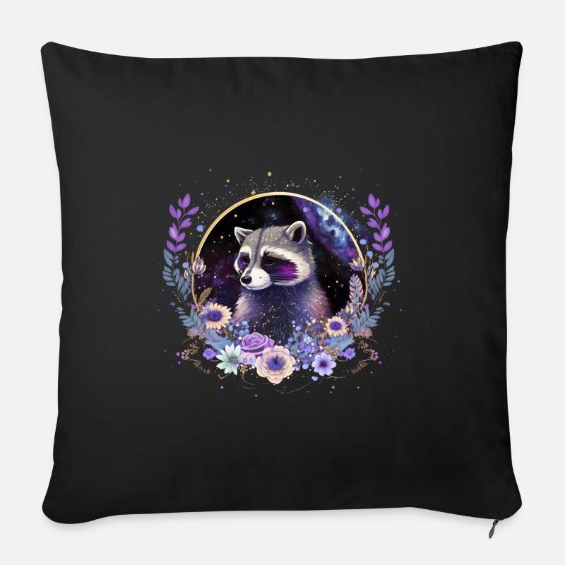 Kleiner frecher Waschbär, Blumen, Sterne, Tiere, - Sofakissenbezug 45 x 45 cm - Schwarz