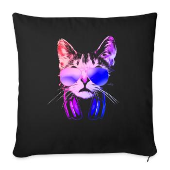 Kühle Neon DJ Cat - Sofakissenbezug 45 x 45 cm - Schwarz - Vorne