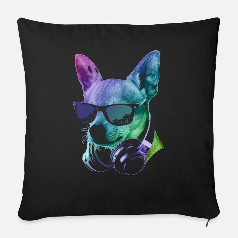 DJ Chihuahua - Sofakissenbezug 45 x 45 cm - Schwarz