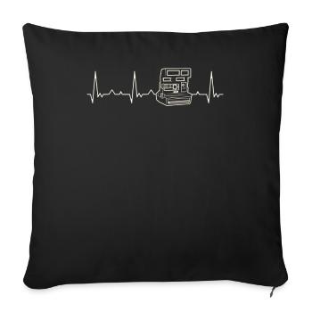 Camera Retro. Heart. Love. EKG. Pulse. Beat. - Sofa pillowcase 17,3'' x 17,3'' (45 x 45 cm) - black - Front