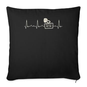 Casette Tape Vintage. Heart. Love. EKG. Pulse. - Sofa pillowcase 17,3'' x 17,3'' (45 x 45 cm) - black - Front
