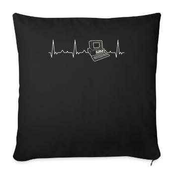 Computer Retro. Heart. Love. EKG. Pulse. Beat. - Sofa pillowcase 17,3'' x 17,3'' (45 x 45 cm) - black - Front