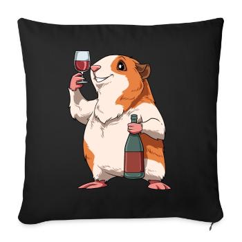 Lustiges Meerschweinchen mit Wein - Sofakissenbezug 45 x 45 cm - Schwarz - Vorne