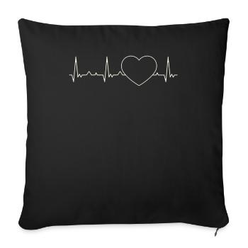 Heart. Heart. Love. EKG. Pulse. Beat. - Sofa pillowcase 17,3'' x 17,3'' (45 x 45 cm) - black - Front