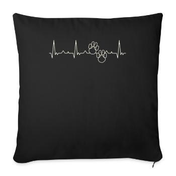 Tiger Footprint Tracks. Heart. Love. EKG. Pulse. - Sofa pillowcase 17,3'' x 17,3'' (45 x 45 cm) - black - Front