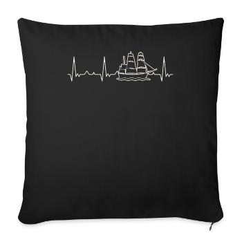 Sail Ship. Heart. Love. EKG. Pulse. Beat. - Sofa pillowcase 17,3'' x 17,3'' (45 x 45 cm) - black - Front