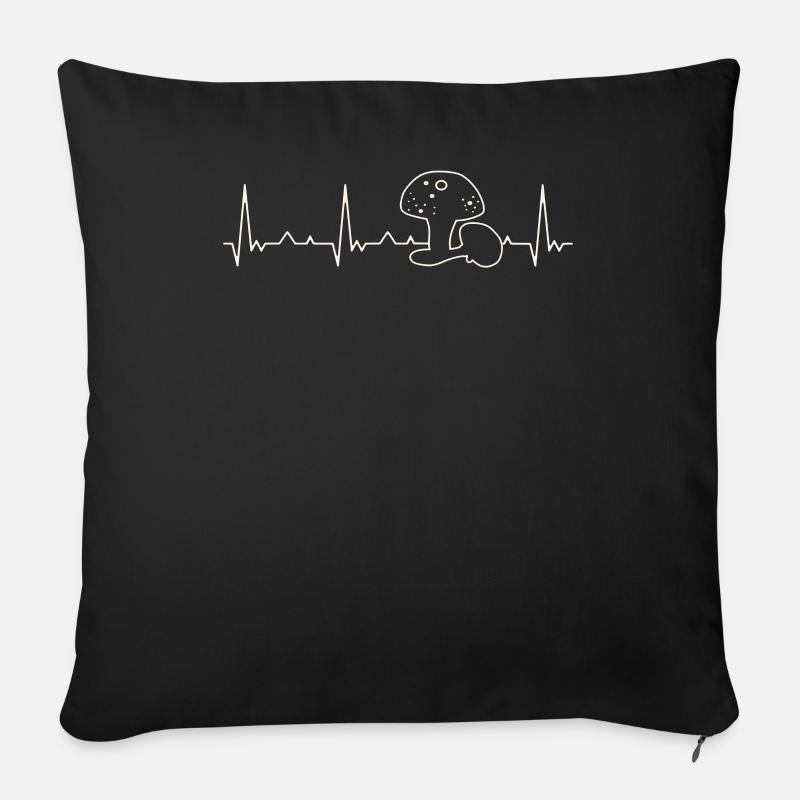 Hongo. Corazón. Amor. Ekg. Legumbres. Derrotar. - Housse de coussin décorative 45 x 45 cm - noir