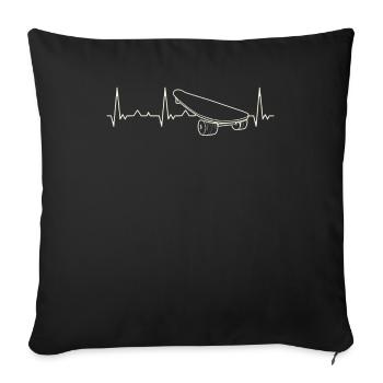 Skateboard Longboard. Herz. Liebe. Ekg. Impuls. - Sofakissenbezug 45 x 45 cm - Schwarz - Vorne