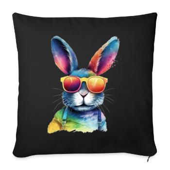 Lapin coloré cool - lapin avec des lunettes de soleil - Housse de coussin décorative 45 x 45 cm - noir - Devant