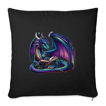 Drache Lesebuch Bücher Bücherwurm Bibliophiler - Sofakissenbezug 45 x 45 cm - Schwarz - Vorne