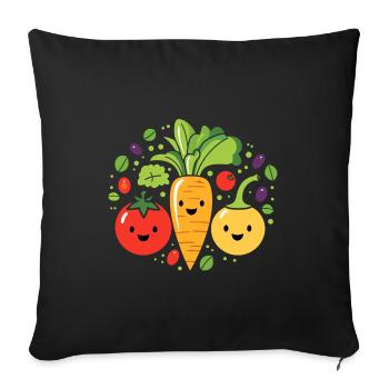 Humour petit légumes vegan - Housse de coussin décorative 45 x 45 cm - noir - Devant