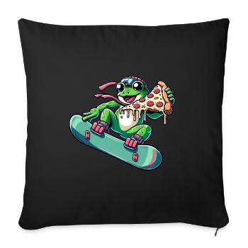 Frosch-Snowboarder: Pizza-Abenteuer - Sofakissenbezug 45 x 45 cm - Schwarz - Vorne