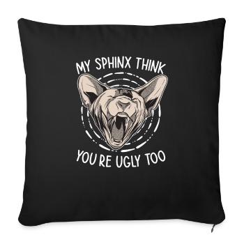 Mon Sphinx pense que toi aussi tu es moche Sphynx - Housse de coussin décorative 45 x 45 cm - noir - Devant