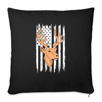 Chasse patriotique au cerf drapeau pour les chasseurs de cerfs rouges - Housse de coussin décorative 45 x 45 cm - noir - Devant